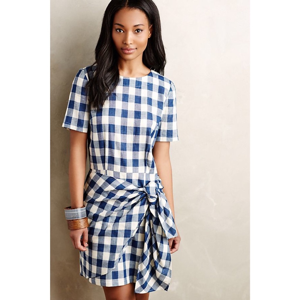 Anthropologie | Drop waist Gingham Wrap Dress